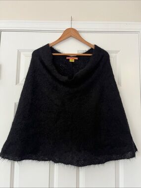 Kuna | Cozy Black Fuzzy Cowl Neck Poncho